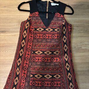 BCBGeneration Jacquard Tribal Print V Neck Lined Dress Size 2 READ